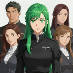 woman, fire emblem, greenhair, blackuniform, art by artgerm and greg rutkowski and magali villeneuve, portrait, d & d, fantasy, highly detailed, digital painting, trending on artstation, concept art, sharp focus, illustration
