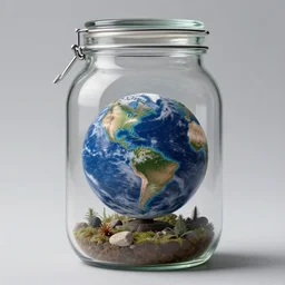 a large jar with a tiny universe in it