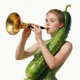 a cucumber character playing a susaphone on a white background