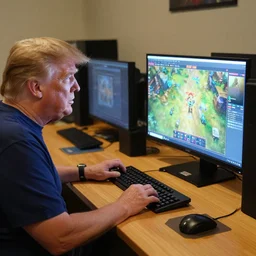donald trump playing age of empires on his gaming pc