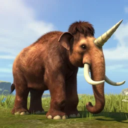 mammoth with a unicorn horn, missing it's back 2 legs, ark survival evolved screenshot, unreal engine 5