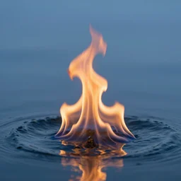 a flame in the water, photorealistic, magic