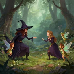 digital painting of witches battling fairies in p - land, trending on artstation
