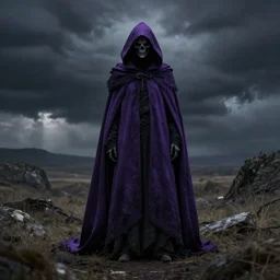 grim reaper, purple cloak, full body