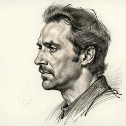a realistic yet scraggly portrait sketch of the side profile of a stern and sophisticated paul bettany, trending on artstation, intricate details, in the style of frank auerbach, in the style of sergio aragones, in the style of martin ansin, in the style of david aja, in the style of mattias adolfsson