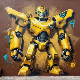 matte painting of warped extreme 3 d calligraphy robot graffiti tag mural maximalism by atey ghailan, by greg rutkowski, by greg tocchini, by james gilliard, by joe fenton, yellow, brown, black and cyan color scheme, octane render