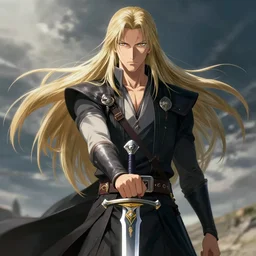 boromir in an anime world, holding a sword, incredibly detailed, ultra realistic