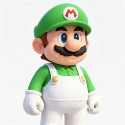 professional fantasy art of new mario brother in green shirt and white overalls, long thin drooping dangling mustache, very sad face, looking at camera, professional art, dnd, fantasy art, red moon, matte painting, volumetric lighting, unreal engine 5, very detailed art