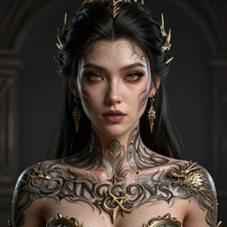 beautiful girl with dungeons & dragons tatoo, unreal engine, by weta digital, cinematic, dramatic, ray tracing global illumination, insanely detailed and intricate, hypermaximalist, elegant, ornate, hyper realistic, super detailed, symmetrical face portrait
