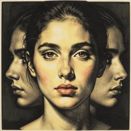 gorgeous symmetrical face by woodblock print, nicolas delort, moebius, victo ngai, josan gonzalez, kilian eng