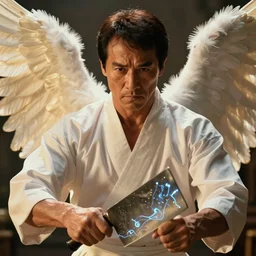 dramatic portrait of Steven Seagal from above the law, bloomed lighting, angelic, futuristic, beautiful colors, slightly golden, very sharp likeness, very detailed, chopping hands, electrical details, cinematic lighting high details, 4k, 8k, trending on artstation, ultra-realism