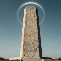 a huge stone monument surrounded by a halo, wayne barlowe.