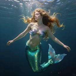 beautiful dramatic epic painting of a mermaid goddess underwater