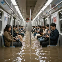 flooded subway car, surreal,