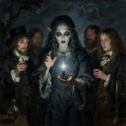 portrait creepy creatuer, midnight, spell casting, painting by bastien lecouffe deharme, vladimir volegov, j. c. leyendecker, tom of finland and rembrandt, trending on artstation