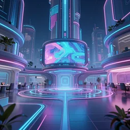 a futuristic office building with a futuristic floor, cyberpunk art by senior environment artist, cg society contest winner, retrofuturism, vray tracing, ray tracing, rendered in unreal engine