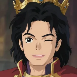 centered!! macro head portrait of medieval handsome king michael jackson, eye wink! artstation, detailed cartoon, elegant, digital painting, concept art, smooth, sharp focus, illustration, ghibli, makoto shinkai, don bluth, fujita goro, jean giraud, akihiko yoshida, tom whalen 8 k