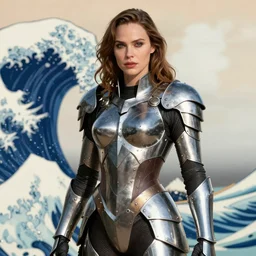 gal gadot wearing metal gear armor art by Hokusai by greg rutkowski by wlop high detail comic sharp vector lineart dramtic lighting artstation by trevor henderson cinematic dramatic