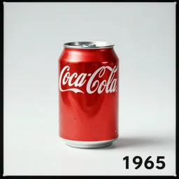 an advertisement for coca cola, a can of coke on a blank background, 1 9 6 5.