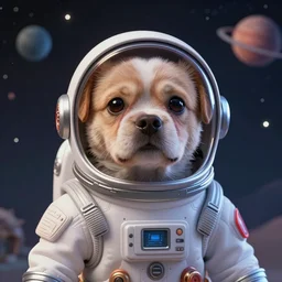 centered detailed portrait of a cute adorable dog, dressed in a spacesuit, sci - fi, futuristic, details, intricate, octane render, redshift, smooth, illustration, fairy lighting, stars and planets in the background, hyperrealistic, by dmitry prozorov, loish, and wlop, trending on artstation, hyperdetailed, hyperrealism