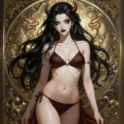 “ beautiful anime girl in bikini as a cruel femme fatale intricate, elegant, highly detailed, digital painting, artstation, concept art, movie still, smooth, sharp focus uhd 8 k, art by artgerm and greg rutkowski and alphonse mucha ”