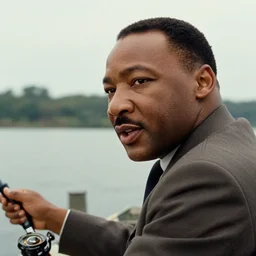 film still close - up shot of martin luther king enjoying a fishing trip from the movie forrest gump. photographic, photography