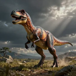 a velociraptor jumping on a d & d barabrian