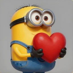 an epic painting minion, holding big red heart in his hands, oil on canvas, perfect composition, golden ratio, beautiful detailed, photorealistic, digital painting, concept art, smooth, sharp focus, illustration, artstation trending, octane render, unreal engine