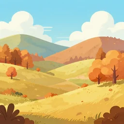 beautiful drawing of a landscape in autumn, happy and cartoonish background, by tokenin, by glitchedpuppet, gradient orange, black, cream, brown and white color scheme, trending in artstation, award winning illustration