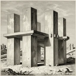 brutalist concrete structures, relativity, lithograph, manga, etching by giovanni battista piranesi, m. c. escher, gustave dore