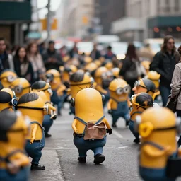 portrait of a horde of midgets raiding the streets of new york city, sharp focus, 4 k editorial photograph, soft lighting, shallow depth of field, people out of focus