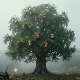 the tree with heads instead leaves | pan's labyrinth movie by ridley scott with cinematogrophy of christopher doyle and art direction by hans giger, anamorphic bokeh and lens flares, 8 k, higly detailed masterpiece, cinematic, fog