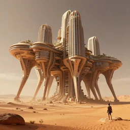 highly detailed concept art of walking big residental megastructure with legs on Mars desert trending on Artstation by Daniel Dociu and Greg Rutkowski, high quality, nomadic urbanism, moving city from John Carter, sci-fi, futuristic, architecture