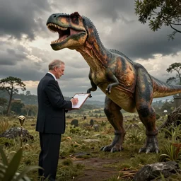 President signs peace treaty with dinosaur ambassador; Historical Photos