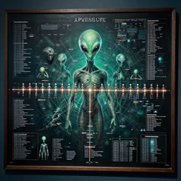 highly detailed photo of an alien conspiracy board about humans