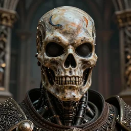 medieval giger closeup face portrait of a t - 8 0 0 terminator wearing armour, nicoletta ceccoli, mark ryden, lostfish, hyung tae, frank frazetta, depth of field, detailed and intricate gothic environment, 8 k resolution, hyperrealistic, octane render