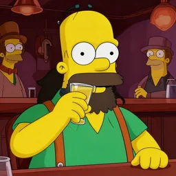 close up sci - fi lenny leonard simpsons, balding bearded man with long hair wearing green shirt and suspenders, drinking at a dank bar, centered, digital painting, smooth, sharp focus, illustration, artgerm, tomasz alen kopera, peter mohrbacher, donato giancola, joseph christian leyendecker, wlop, frank frazetta