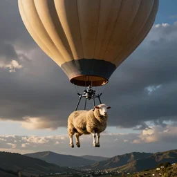 a sheep floating from a balloon