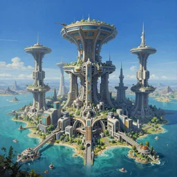 ultra realist intricate detailed landscape painting of an alien world, blue sky with mech buildings and teal seas, symmetry accurate features, very intricate details, bokeh focus, 8 k render, artstyle geoff taylor, award winning