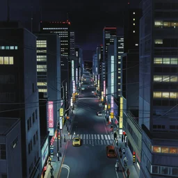 painting, yoji shinakawa, studio gainax, neo-noir cyberpunk city, dynamic perspective, wires, street