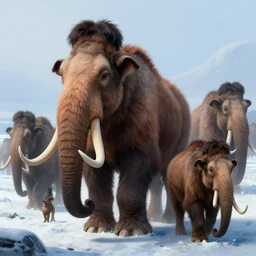 frozen tundra wolly mammoth herd, deep focus, intricate, highly detailed, digital painting, artstation, concept art, matte, sharp focus, illustration, art by artgerm and greg rutkowski