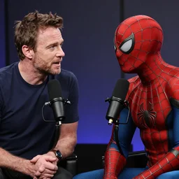 joe rogan doing a podcast with spider - man, intricate, elegant, highly detailed, smooth, sharp focus, 4 k, 8 k uhd, realistic, great detail