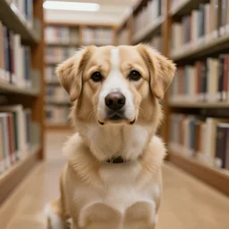 a portrait of a dog in a library, sigma 2 4 mm f / 8