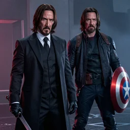 john wick with the avengers mcu, dramatic, epic, cinematic, key moments, lighting effects, sharp focus
