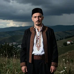 buba corelli amar hodzic bosnian rapper, in traditional bosnian male clothing, fez, photorealistic