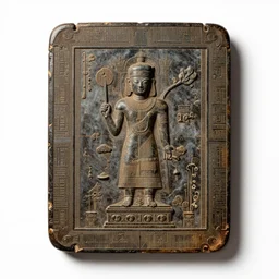 luxurious ancient relic tablet, commercial catalog photo, isolated on a pure white background, centered, entire object in frame, sharp focus, soft studio lighting
