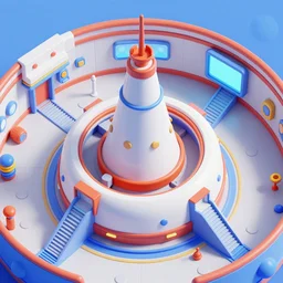 retrofuture ussr soviet design nuclear reactor hall with open reactor. top view. simple and clean retrofuture interior. environment for 3 d young kids game, colorfull design. trending on artstation. simple, crisp and clean. unreal engine