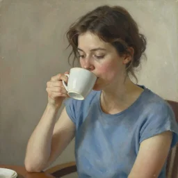 Woman drinking coffee, by Lois Van Baarle