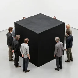 people worshipping a black cube by beksinski
