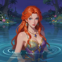 colorful pretty portrait of a fantasy lady in a magical lake, very vibrant, half submerged in water, highly detailed, digital painting, artstation, night scene, wlop concept art, smooth, sharp focus, illustration, art by artgerm and greg rutkowski, 8 k